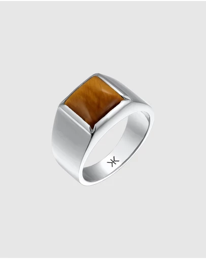 Kuzzoi - ICONIC EXCLUSIVE - Tiger's Eye Signet Ring in 925 Sterling Silver