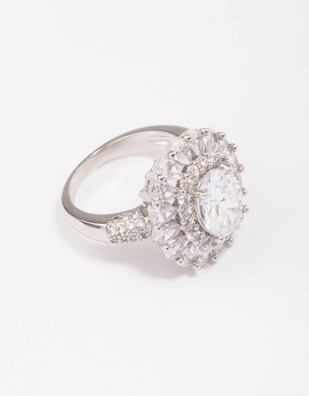 Lovisa - Silver Glistening Cubic Zirconia Oval Cocktail Ring