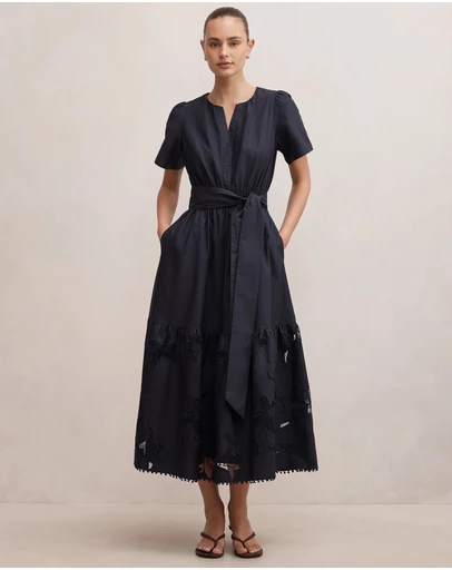 Forever New - Matilda Embroidered Tie Midi Dress