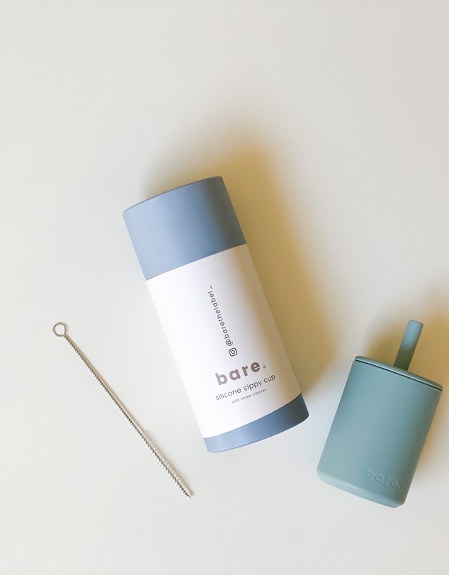 Bare The Label - Silicone Sippy Cup with Straw Cleaner