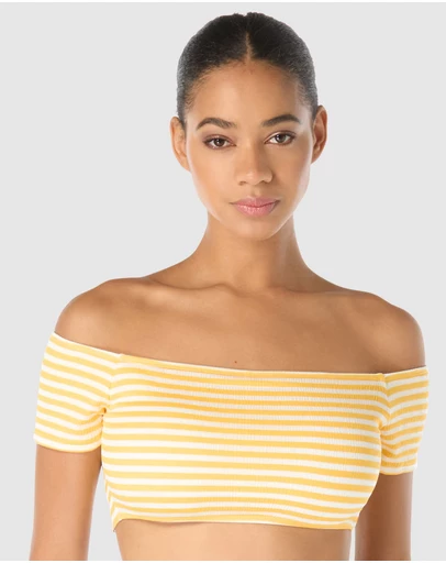 Michael Kors - St. Tropez Stripe Off-Shoulder Bandeau Bikini Top