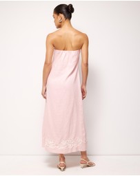 AERE - Quinn Embroidered Linen Midi Dress