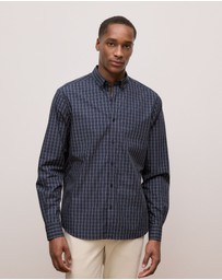 Trenery - Regular Fit Poplin Grid Long Sleeve Shirt in Navy