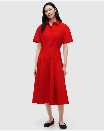 Tommy Hilfiger - Fit And Flare Poplin Midi Shirt Dress