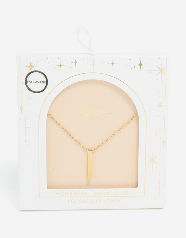 Lovisa - Waterproof Gold Plated Stainless Steel Pillar Engravable Pendant Necklace