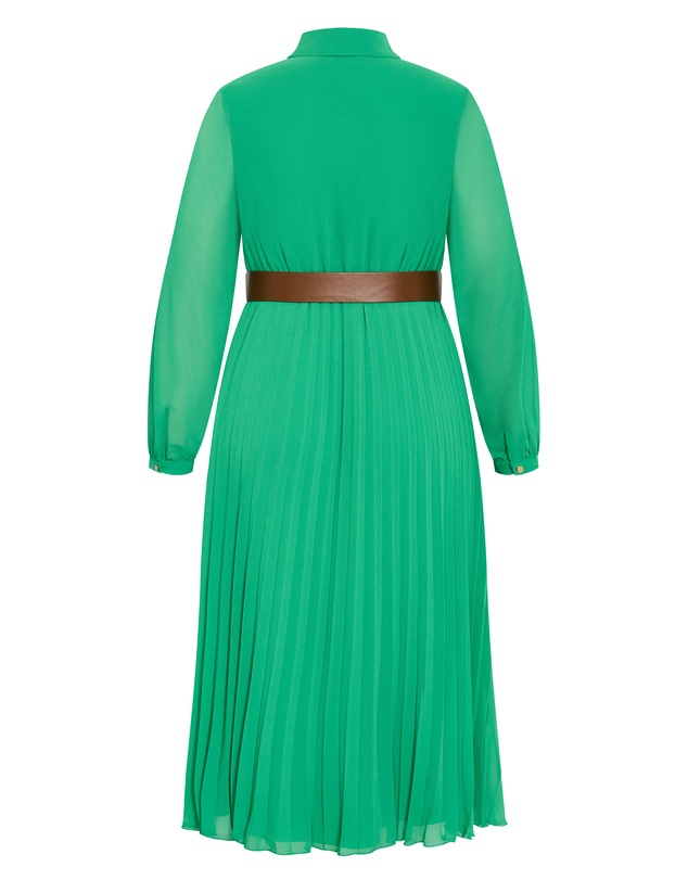 City Chic - Plus size Honey Lane Pleat Midi Dress - kelly green