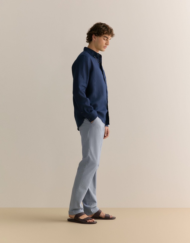 Trenery - Regular Fit Yarn Dyed Cotton Dobby Chino in Strong Blue