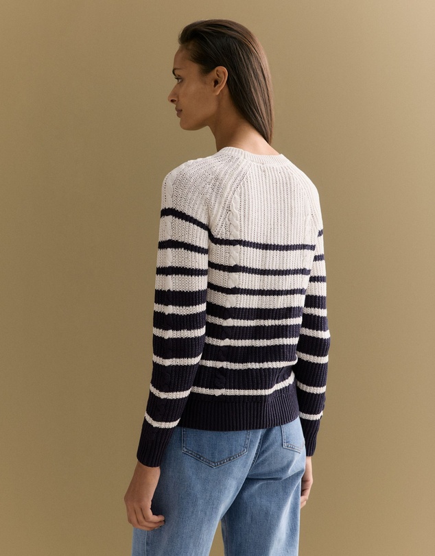 Trenery - Mercerised Cotton Striped Cable Knit in Night Sky