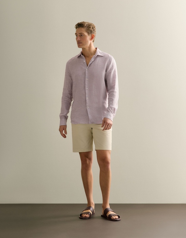 Trenery - Tailored Fit Yarn Dyed Linen Textured Shirt in Faded Violet