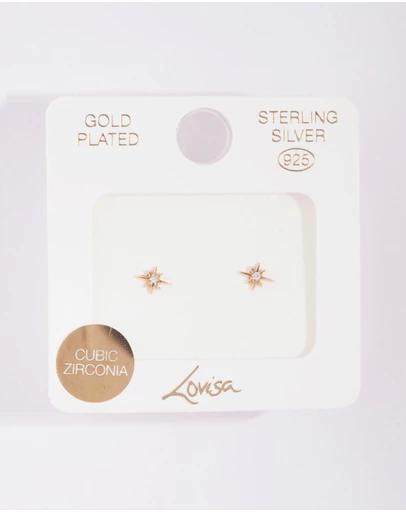 Lovisa - Gold Plated Sterling Silver Cubic Zirconia Starburst Earrings
