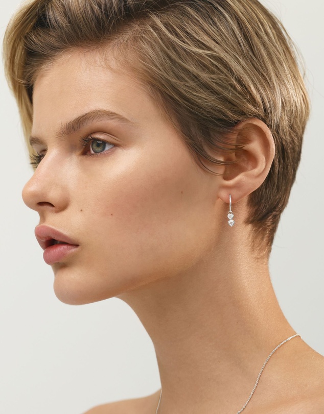 SAINT VALENTINE - Two Of A Kind Heart Mini Hoops - Silver