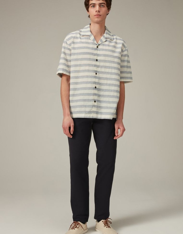 NEXT - Textured Stripe Short Sleeve Shirt With Cuban Collar