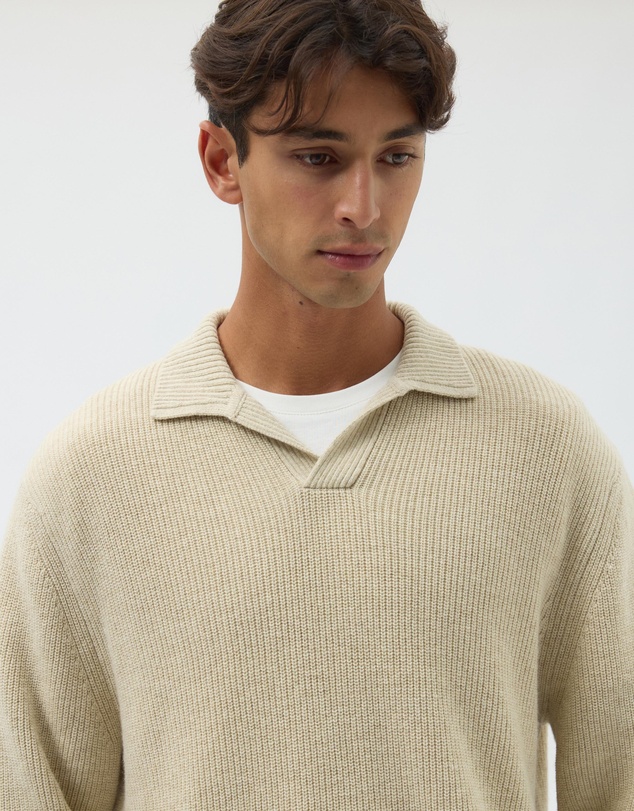 AERE - Wool Blend Chunky Knit Polo