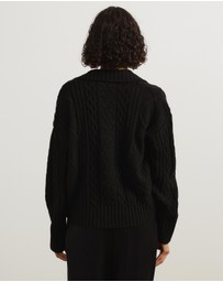 Atmos&Here - Faye Cable Knit Pullover With Collar
