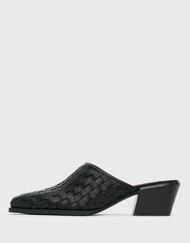 Betts - Dice Leather Woven Block Heeled Mules