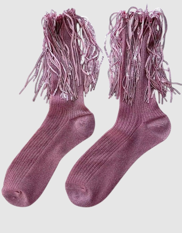 High Heel Jungle - Stevie Metallic Lurex Socks With Glitter Fringe