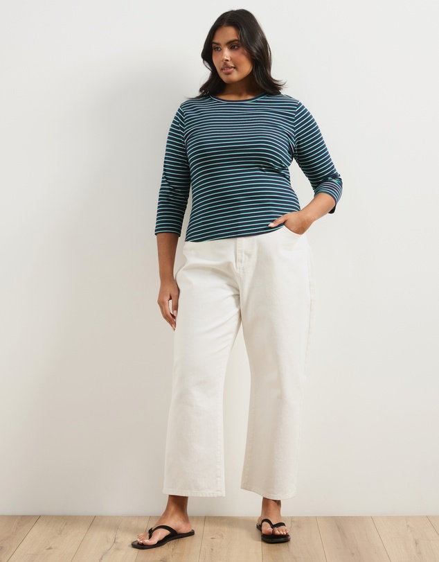 Atmos&Here Curvy - Layla 3/4 Sleeve Stripe Tee