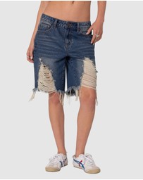 EDIKTED - Distressed Denim Bermuda Shorts