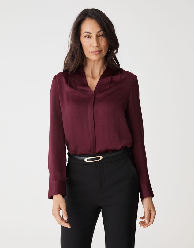 Forcast - Claire Pleat Neck Satin Blouse
