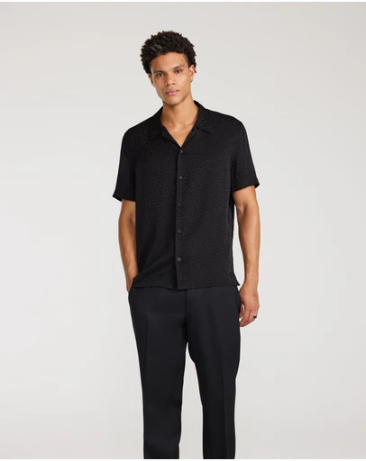 Calibre - Animal Jacquard Silk Short Sleeve Shirt Black