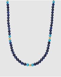 Nialaya Jewellery - Beaded Necklace with Blue Lapis, Turquoise, and Gold