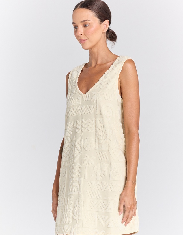 Poolside Paradiso - Mai Tai V Tunic Towelling Dress - Pearl