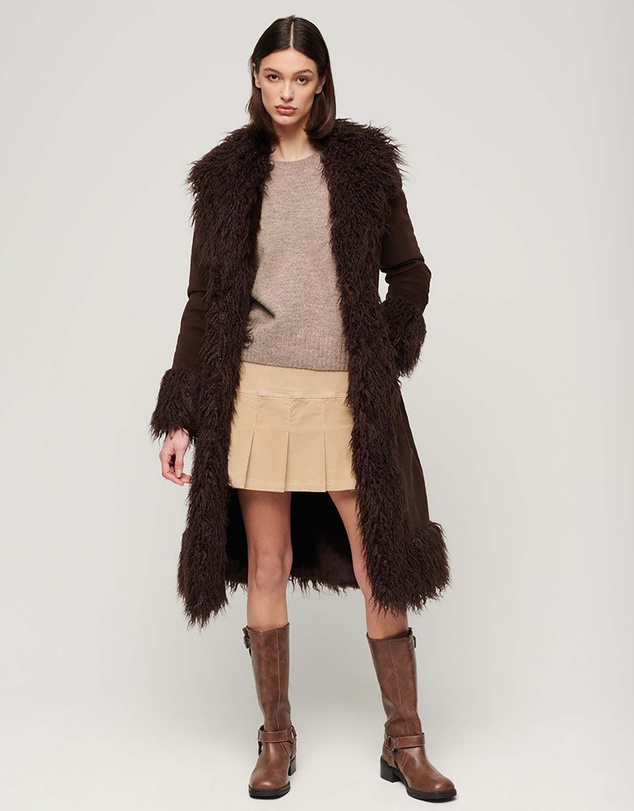 Superdry - Faux Fur Lined Longline Afghan Coat