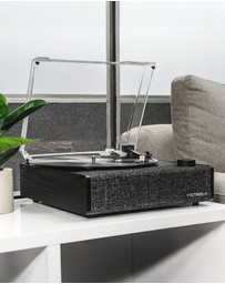 Victrola - Victrola Eastwood II Turntable - Black + Gadhouse Vinyl Rack Bundle - Black