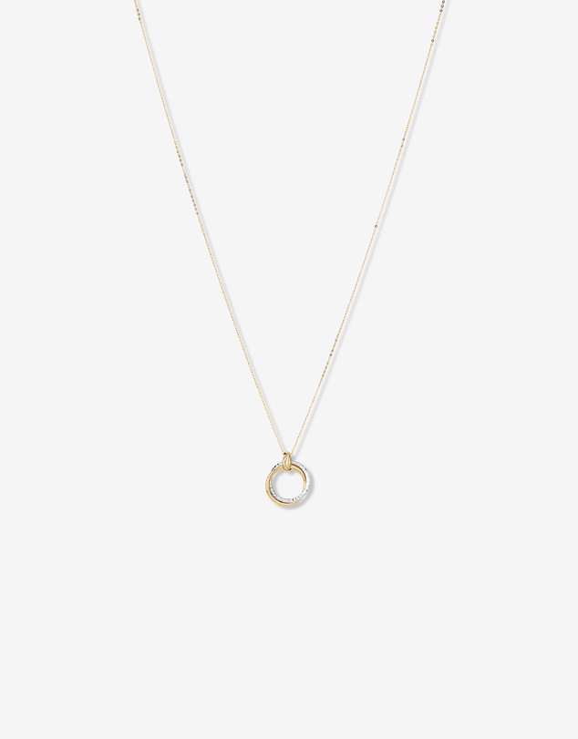 Michael Hill - Two-Tone Double Circle Pendant Hammered Finish Necklace in 10kt White and Yellow Gold