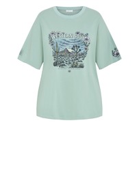 City Chic - Plus size Western Soul Oversized Tee - sage