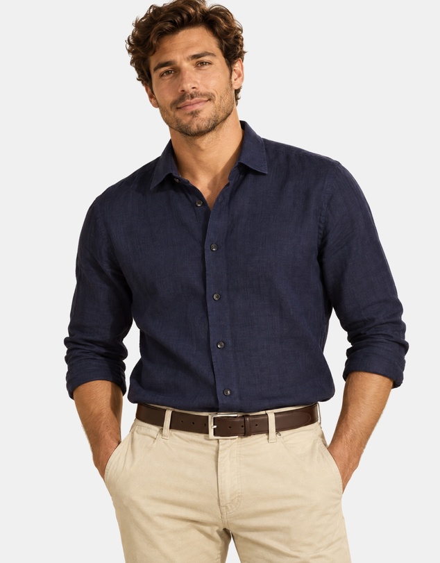 Henry Bucks - HENRY SARTORIAL Linen Classic Fit Shirt NAVY
