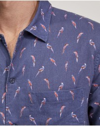 Oxford - Vinny Linen Blend Short Sleeve Printed Shirt