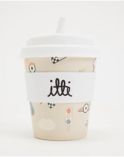 itti bitti - 240ml Reusable Baby Cino Cup With 1 Straw - Zoom Zoom Race Car