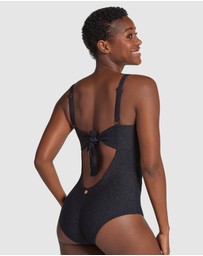 Leonisa - Glittery Backless Tummy Shaping One-Piece Swimsuit with Mesh