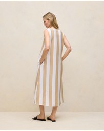 Trenery - Cabana Stripe V Neck Sleeveless Dress in Sand