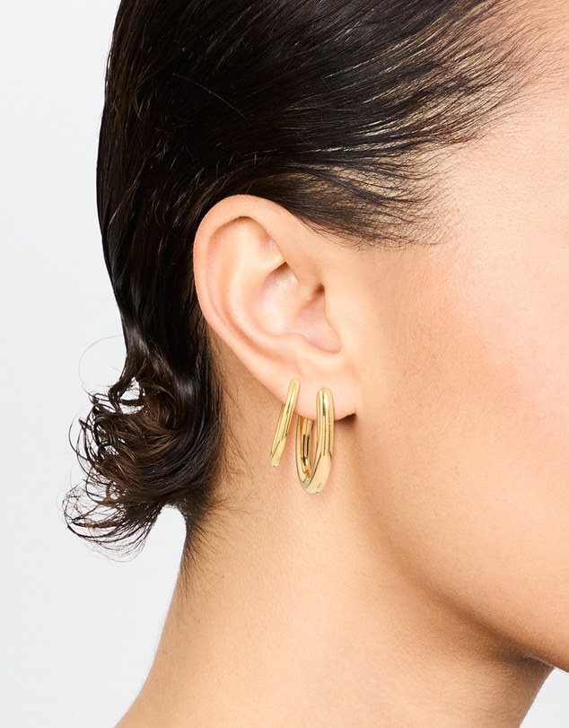 Lovisa - Waterproof Gold Plated Stainless Steel Oval Tube Hoop Earrings 2-Pack
