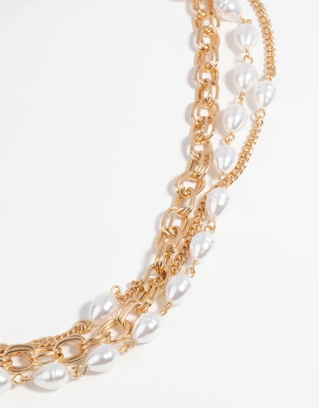 Lovisa - Gold Chain & Pearl Layered Belt