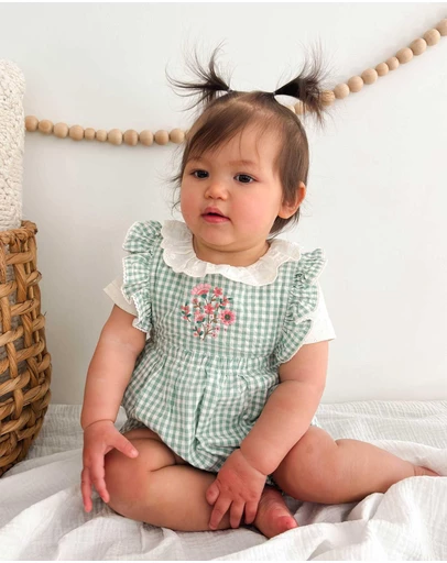 Purebaby - Gingham Romper -Kids-Babies