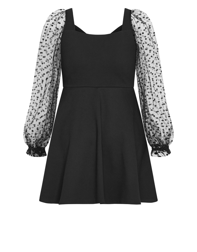 City Chic - Plus size Asher Spot Sleeve Skater Dress - black
