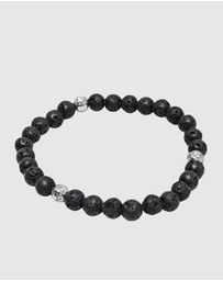 Nialaya Jewellery - 6mm Lava Stone Bracelet with Silver Balls