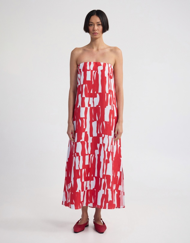 Oxford - Cara Strapless Linen Printed Dress