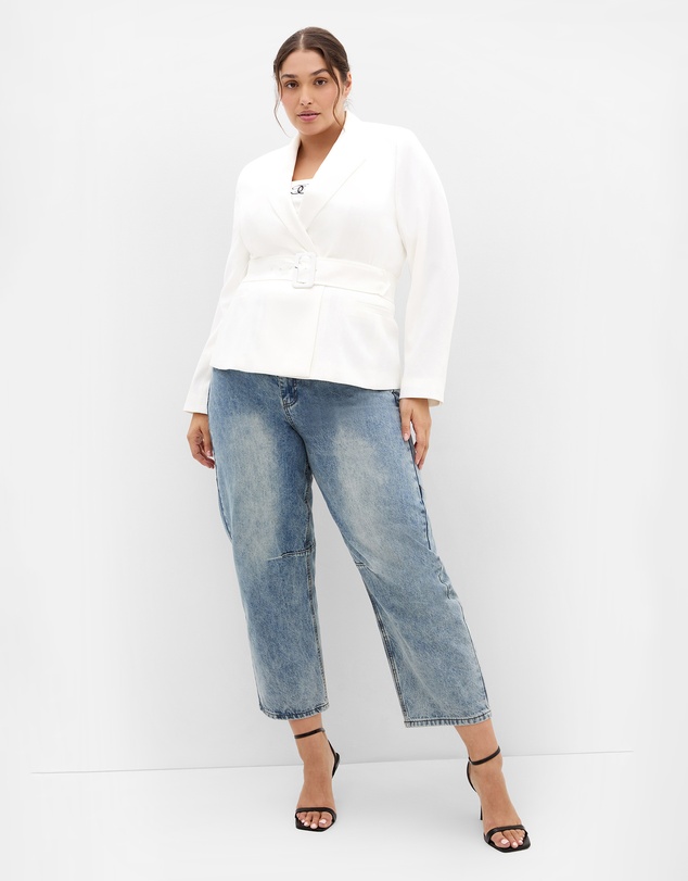 City Chic - Plus size Ivy Belted Blazer - ivory
