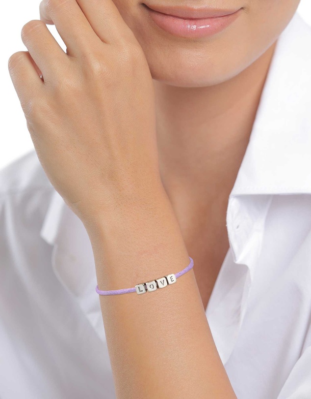 Elli Jewelry - LOVE Charm Purple Satin Bracelet