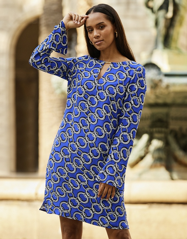 Sosandar - Chain Print Tab Detail Shift Dress