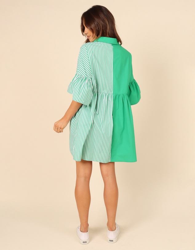 Petal & Pup - Didi Frill Mini Dress - Green Stripe
