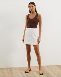 Atmos&Here - Isla Linen Blend Button Up Mini Skirt