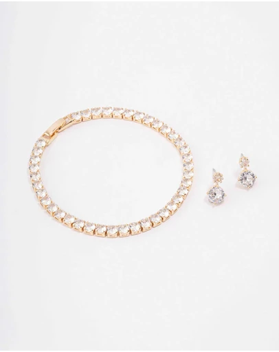 Lovisa - Gold Round Tennis Bracelet & Earring Set