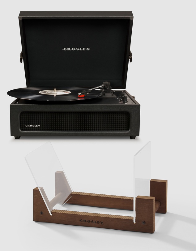 Crosley - Crosley Voyager Bluetooth Portable Turntable - Black + Bundled Crosley Record Storage Display Stand