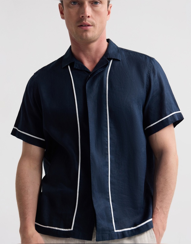 Oxford - Cooper Short Sleeve French Linen Piping Shirt