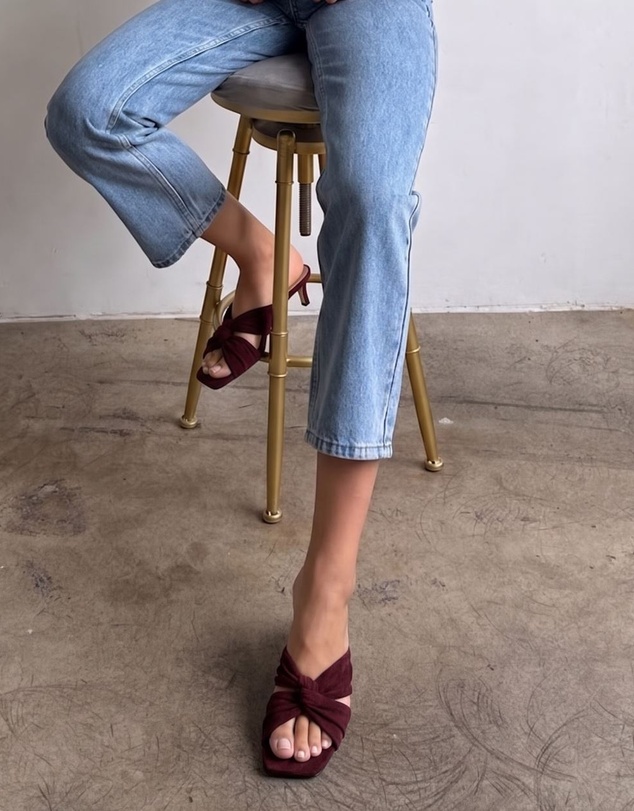 Atmos&Here - Ember Twist Detail Square Toe Suede Heels